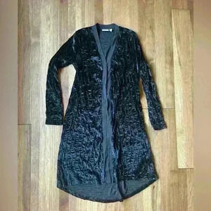 Velvet Velour Long Black Cardigan Duster XXS  (fits like‎ S) Gothcore Whimsigoth